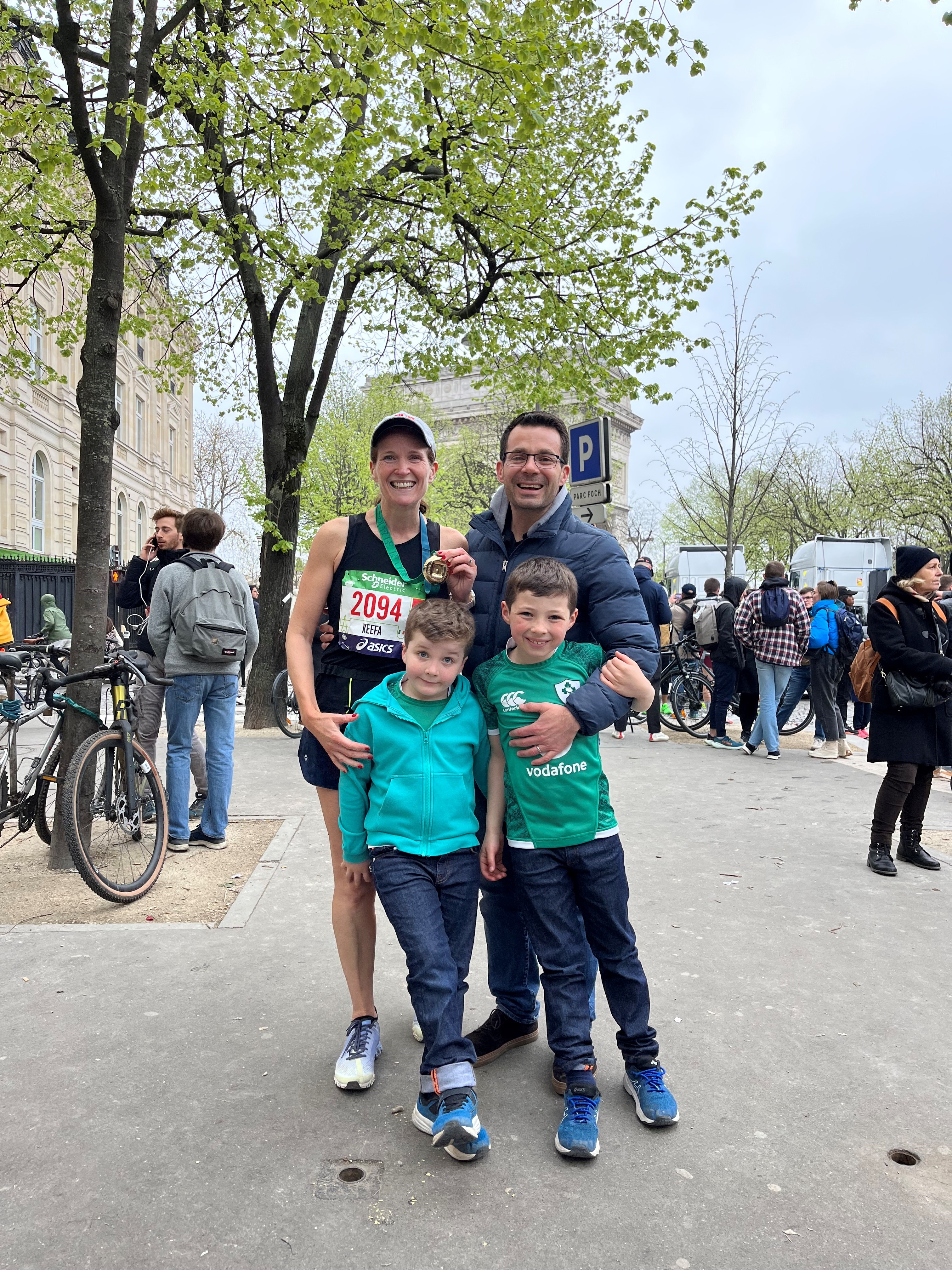 Paris Marathon finish with family